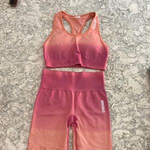 Gym Shark Pink/peach Ombré Biker Shorts and Sports Bra